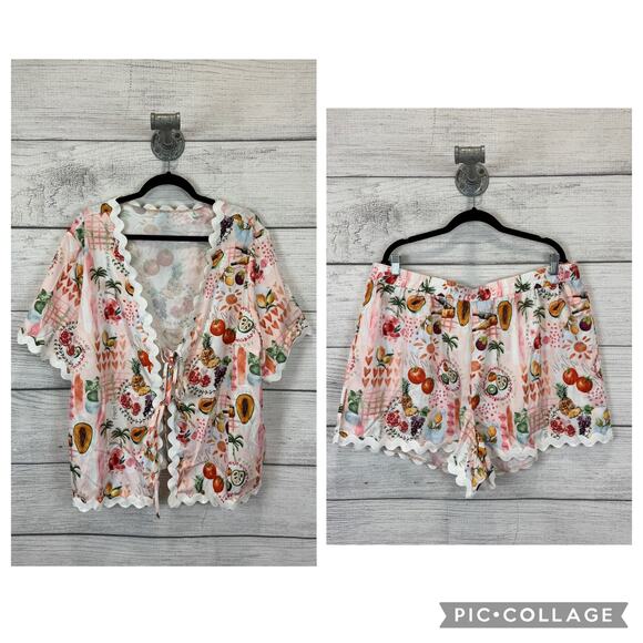 Shein Plus Size Light Pink Summer Fruit Printed 2 Piece Matching Set Size 4XL - Picture 1 of 11